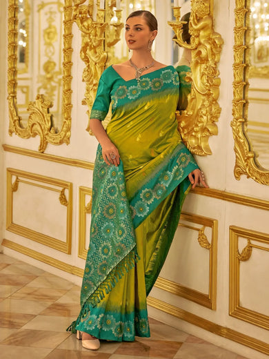 Fascinating Light Green Zari Weaving Banarasi Silk Festival Wear Saree